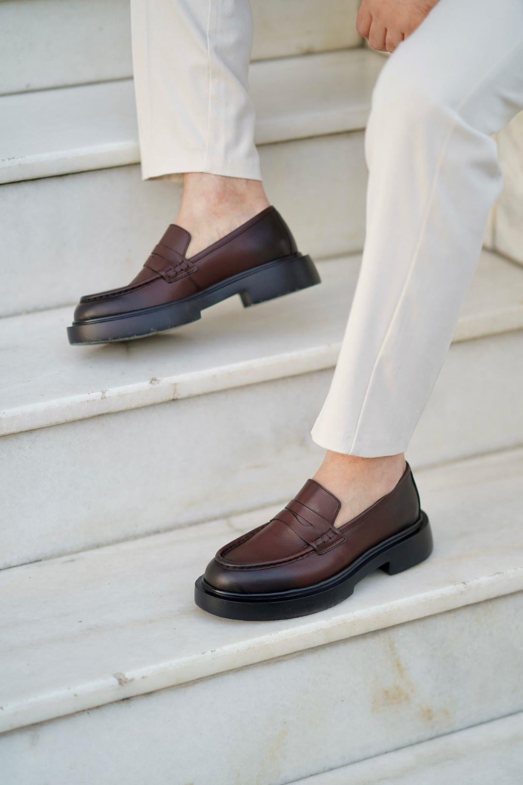Brown Genuine Leather Penny Loafers