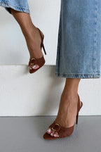 Rome – Gold Ring Detail Satin Heels – Cream