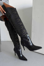 Velmora Croc-Texture Knee-High Boots