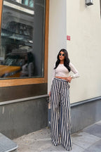 Daven Striped Wide-Leg Trousers – Brown