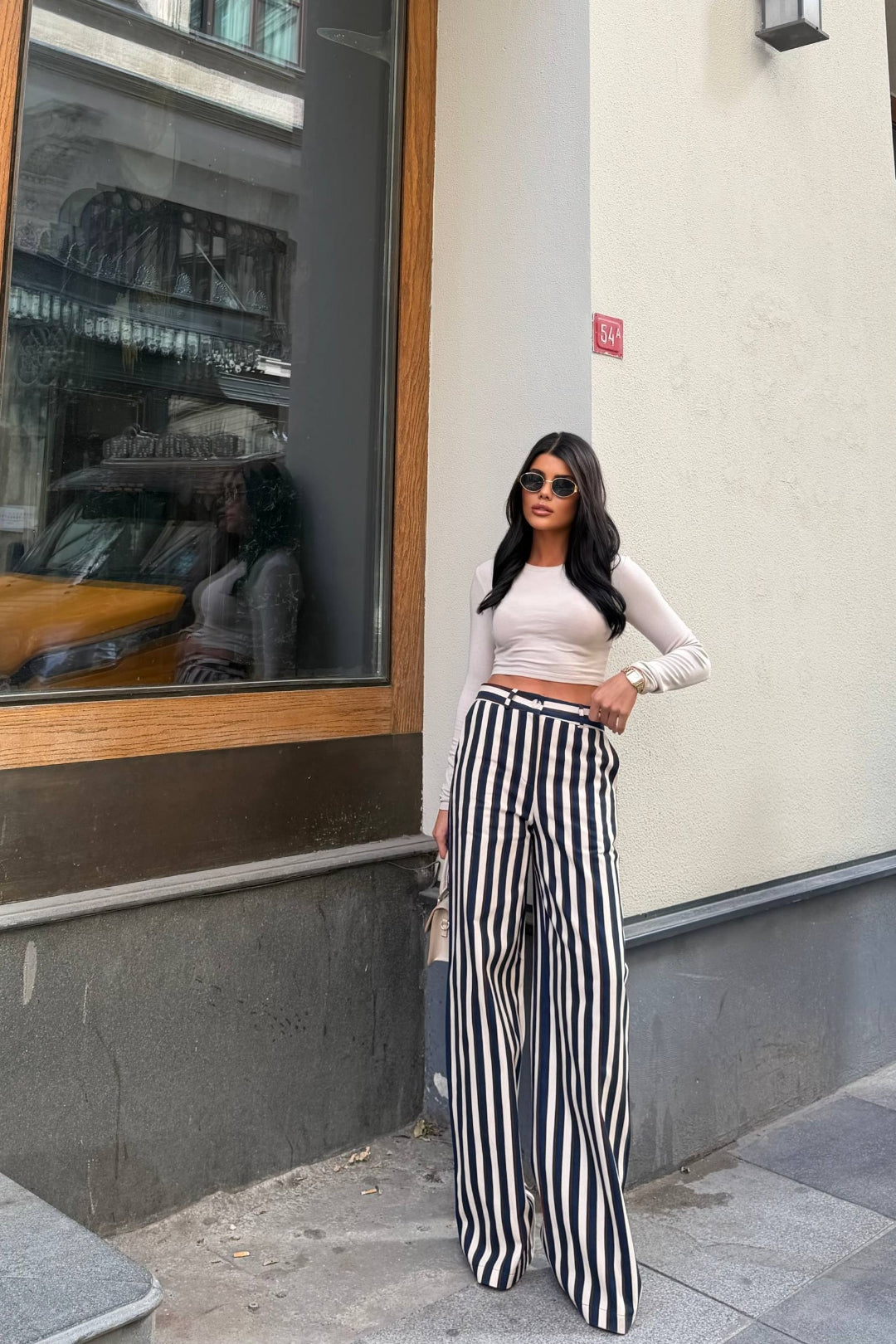 Daven Striped Wide-Leg Trousers – Brown
