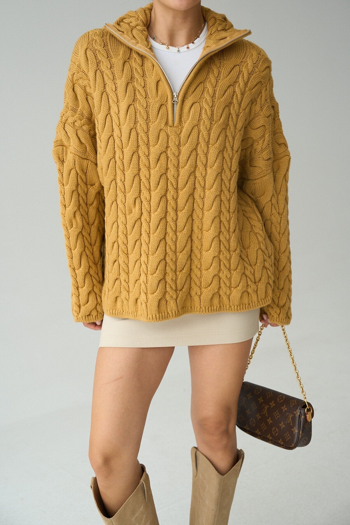 Merrick Chunky Cable-Knit Half-Zip Sweater – Orange