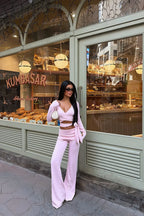 Soreva Tie-Wrap Flare Pants Set – Pink