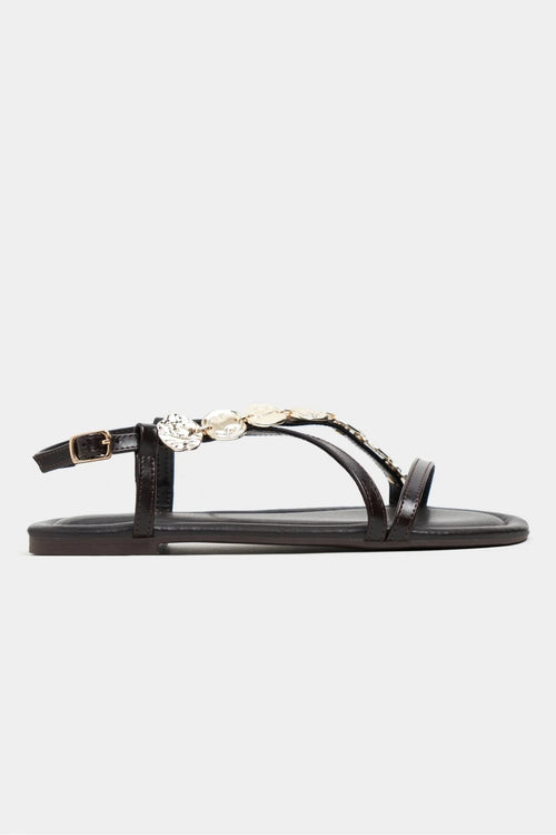 Amalfi Gold Medallion Flat Sandals – Brown