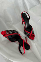 Valentina Crystal Mesh Slingback Stiletto Heels – Red Satin