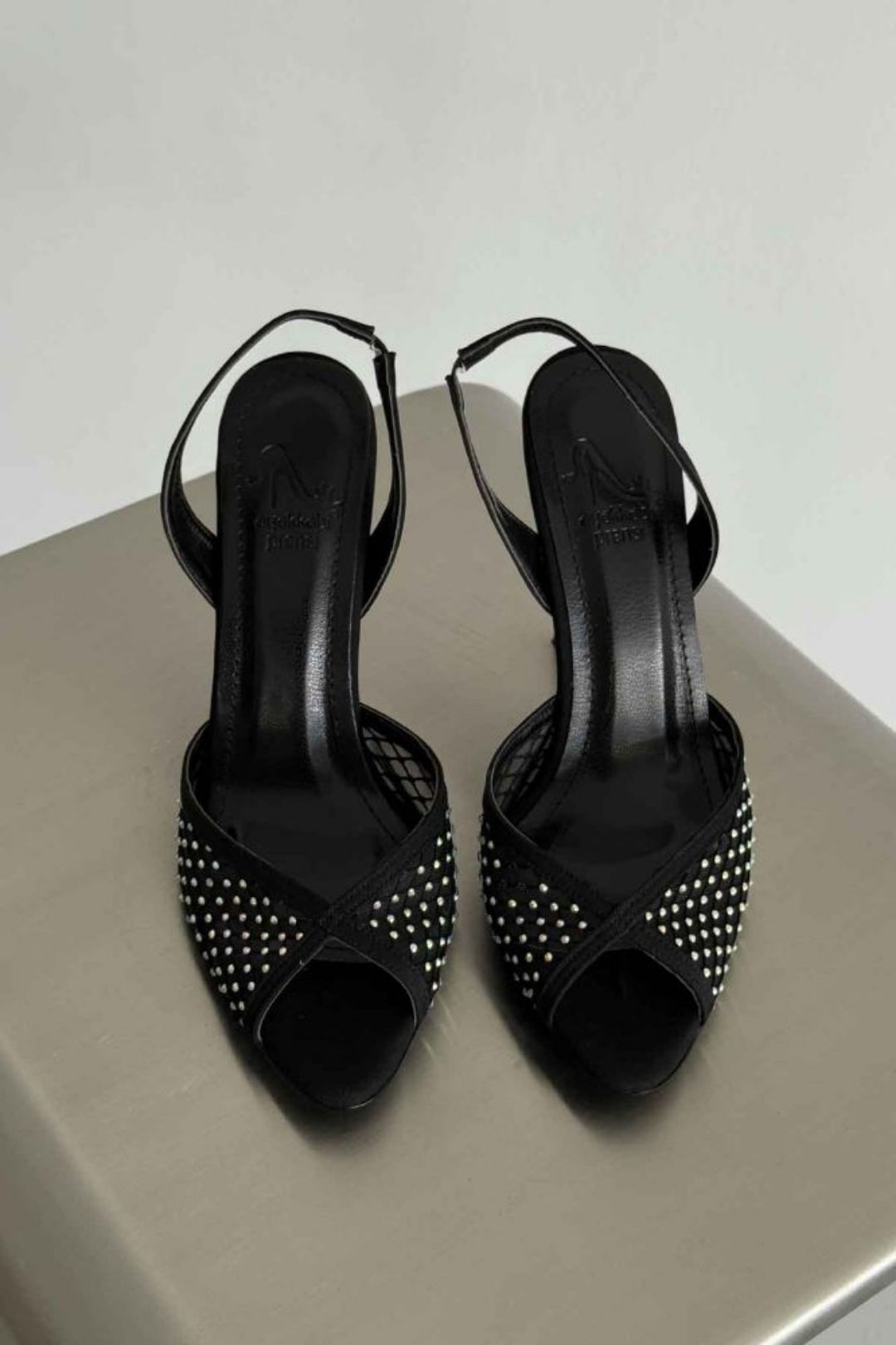Valentina Crystal Mesh Slingback Stiletto Heels – Red Satin
