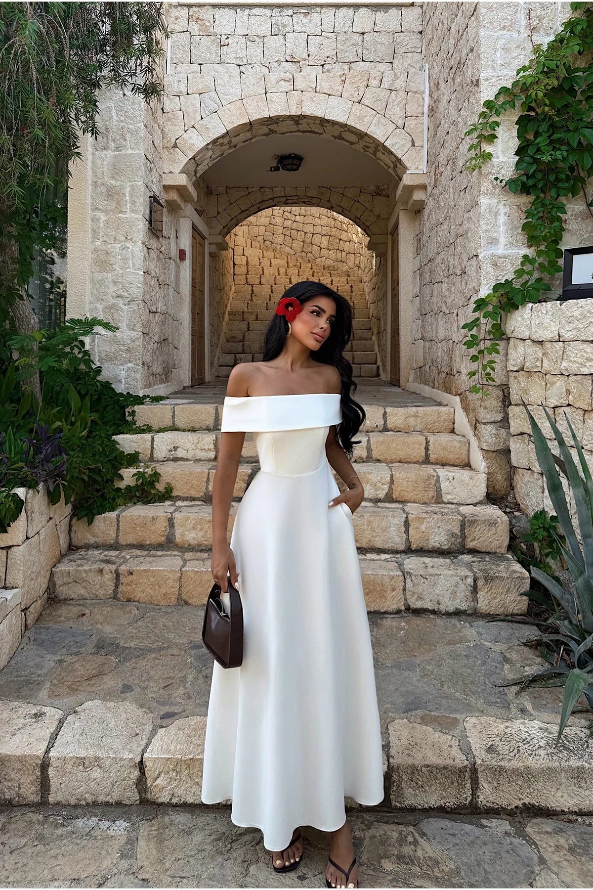 Siena Off-Shoulder Flare Dress – White