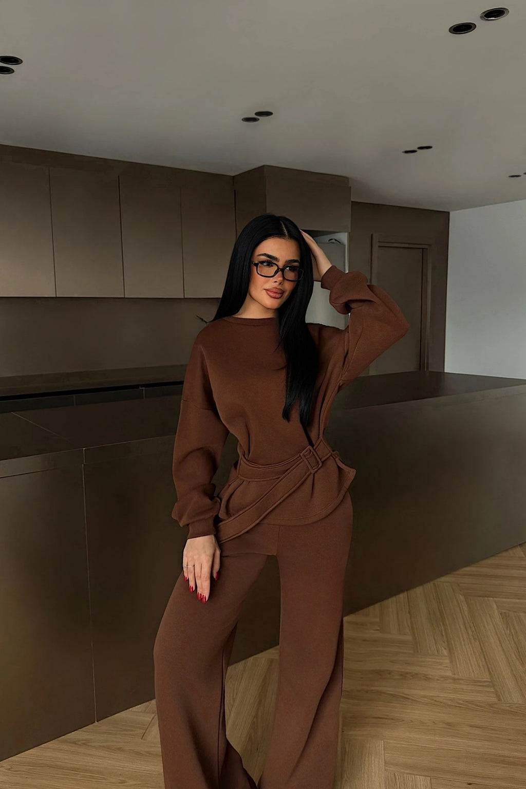 Veylora Sculpted Waist Wide-Leg Lounge Set