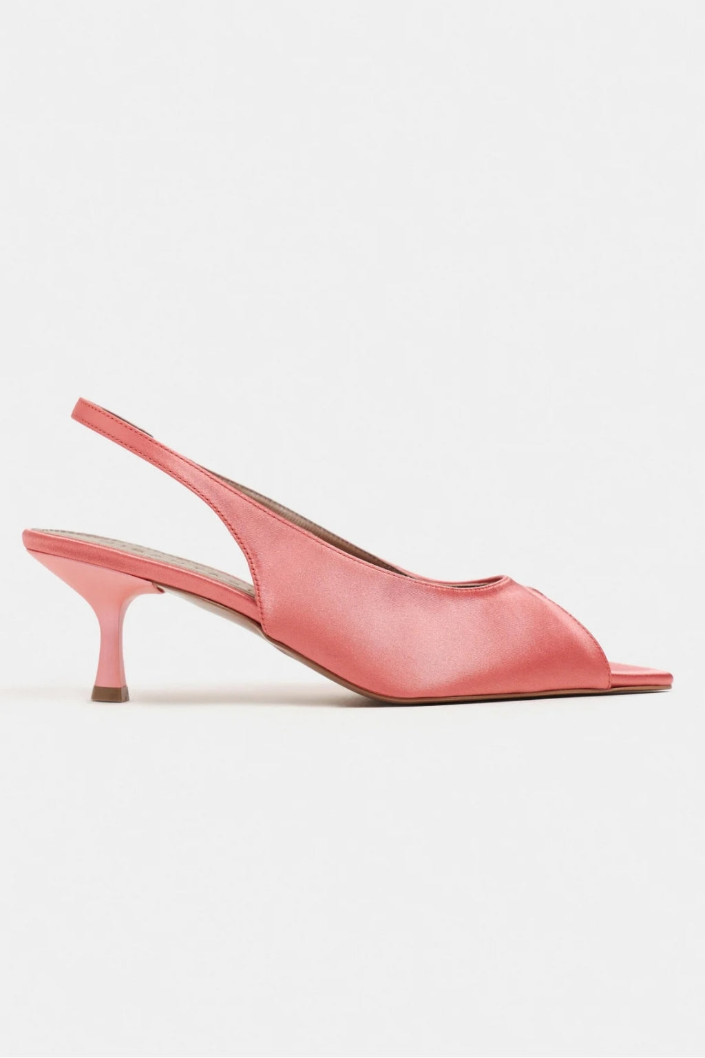 Aurelia Satin Peep-Toe Slingback Kitten Heels – Salmon Satin