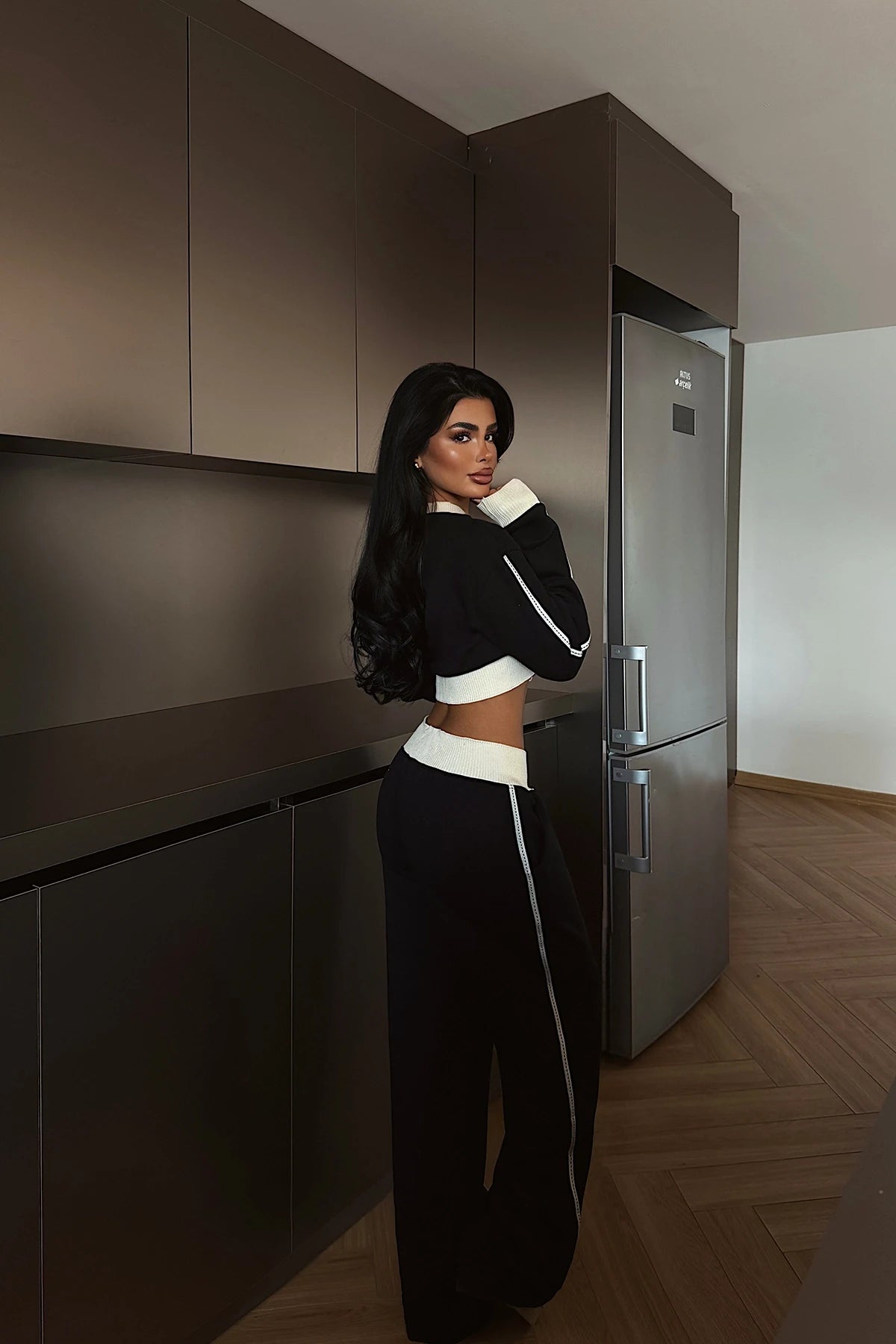 Clause Contrast Trim Fleece Tracksuit Set – Black