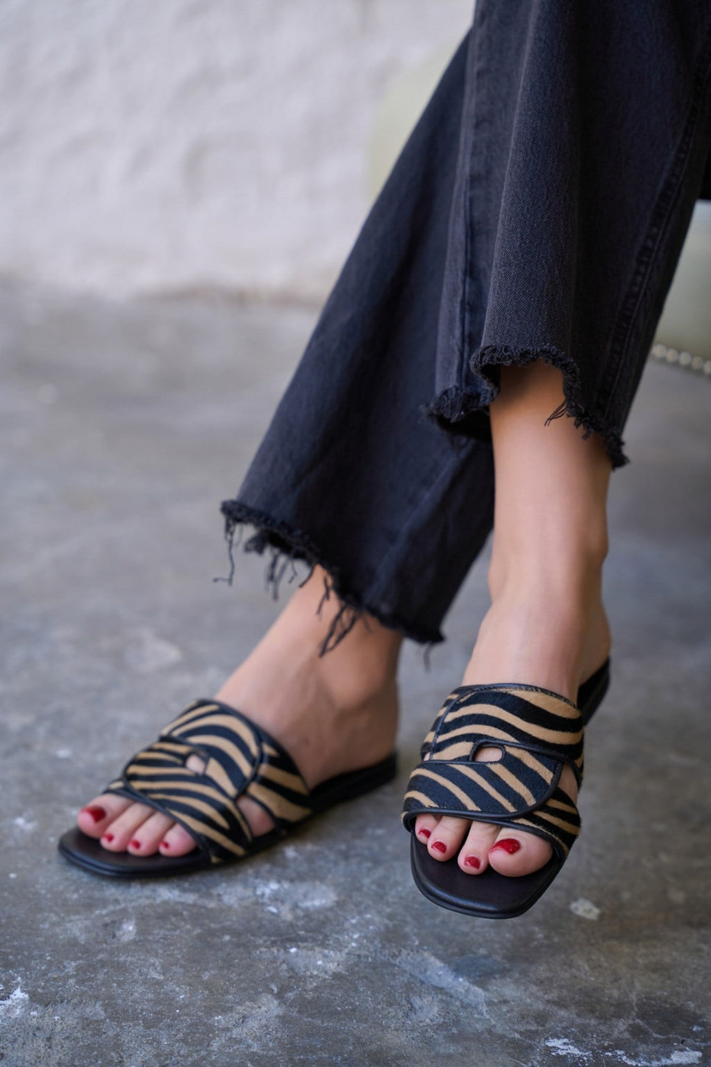 Linear Zebra Genuine Suede Women's Slippers