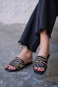 Linear Zebra Genuine Suede Women's Slippers