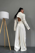 Corinne Open-Back Blazer Pants Set – White