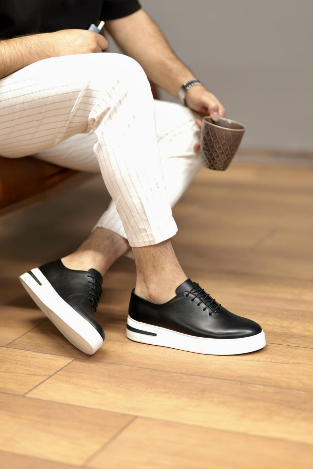Martin Black 100% Genuine Leather Soft and Lightweight EVA Sole Sneaker