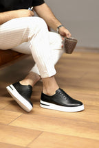 Martin Black 100% Genuine Leather Soft and Lightweight EVA Sole Sneaker