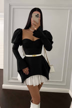 Selene Pleated Mini Dress – Black
