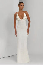 Solara Bloom Crochet Maxi Dress – White Floral Lace Knit