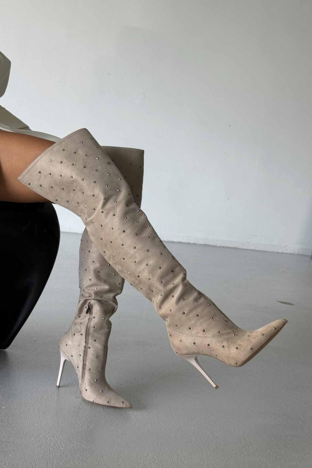 Zavielle Over-the-Knee Stiletto Boots – Metallic Silver