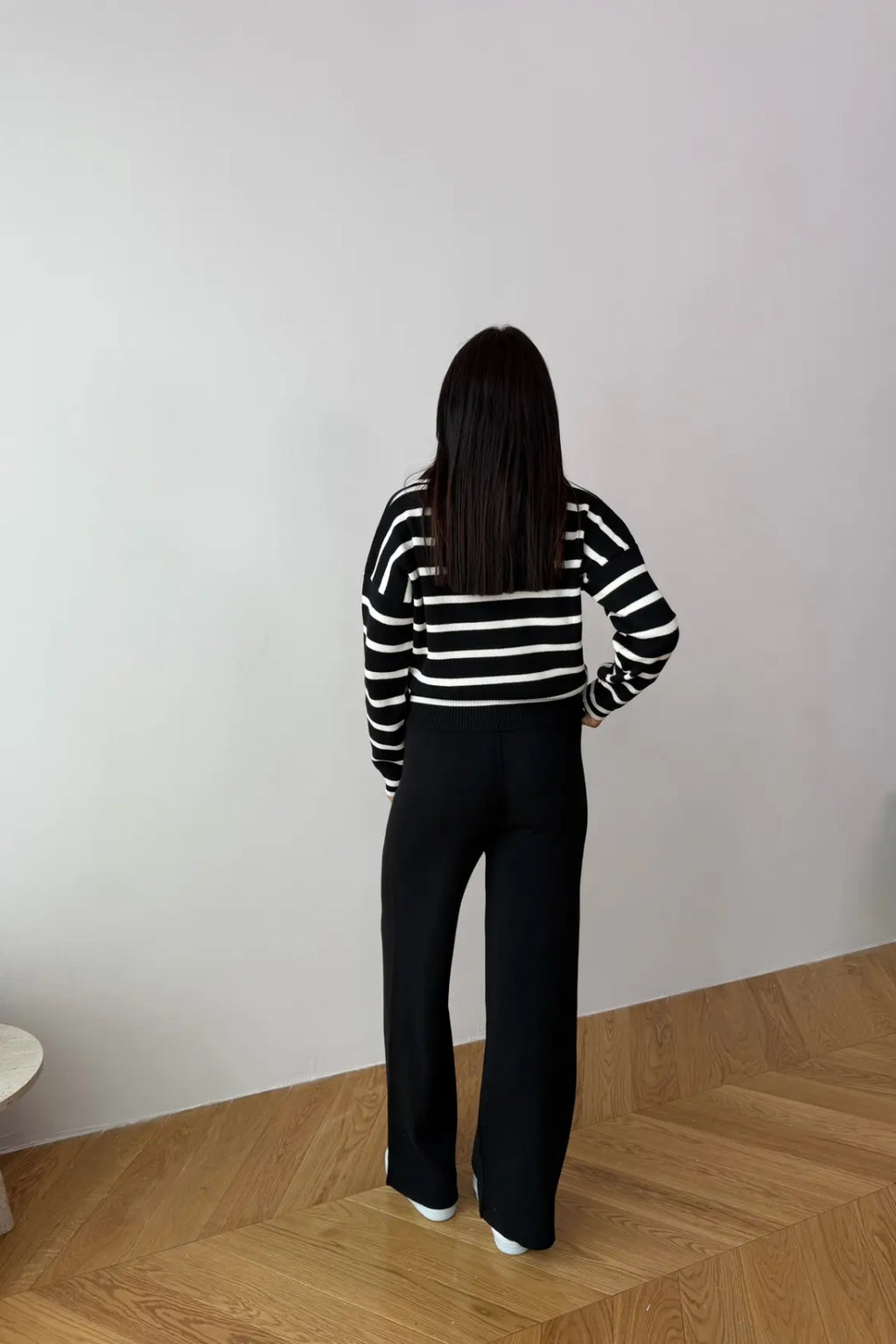 Blythe Striped Polo Knit Two-Piece Set – Cream&Brown