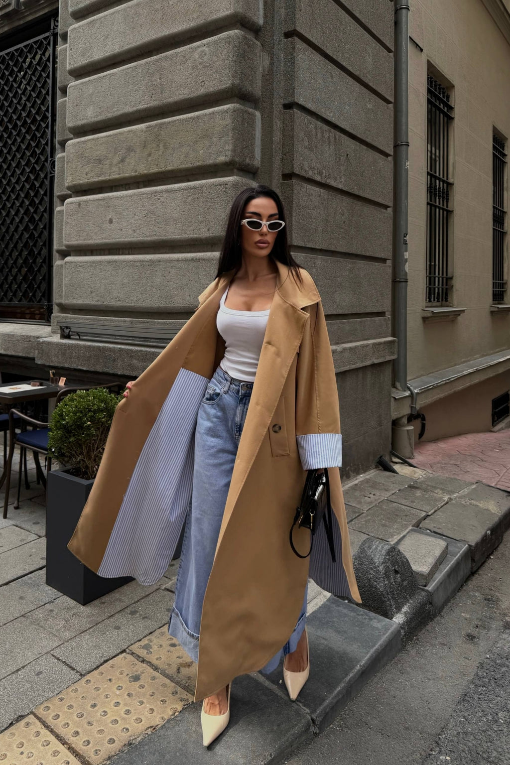 Sable Contrast Panel Trench Coat – Camel