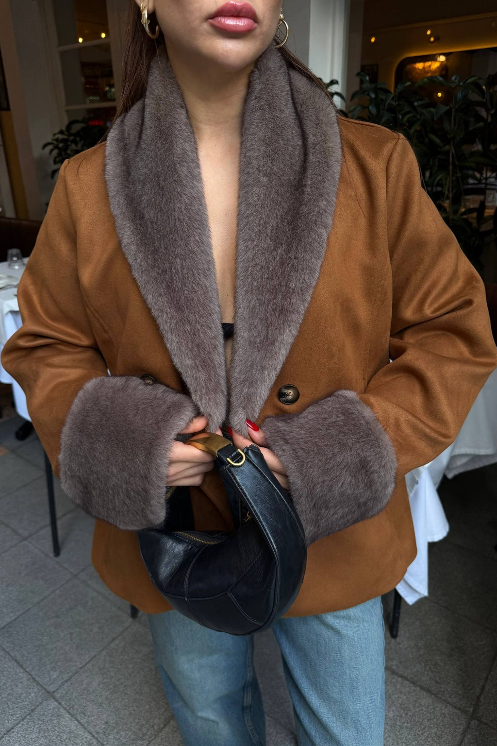 Brumal Faux Suede Fur-Trim Jacket – Smoke Grey