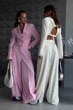 Corinne Open-Back Blazer Pants Set – White