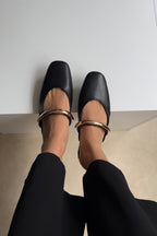 Black Gold Detailed Square Toe Elegant Women's Slippers