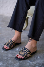 Linear Zebra Genuine Suede Women's Slippers