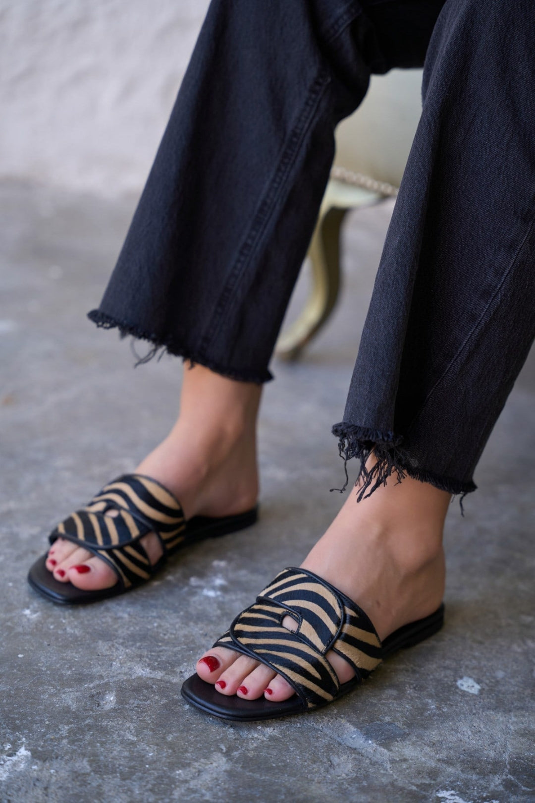 Linear Zebra Genuine Suede Women's Slippers