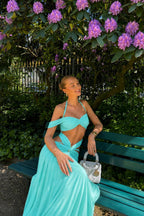 Aveline Azure Draped Tulle Maxi Dress – Aqua Blue