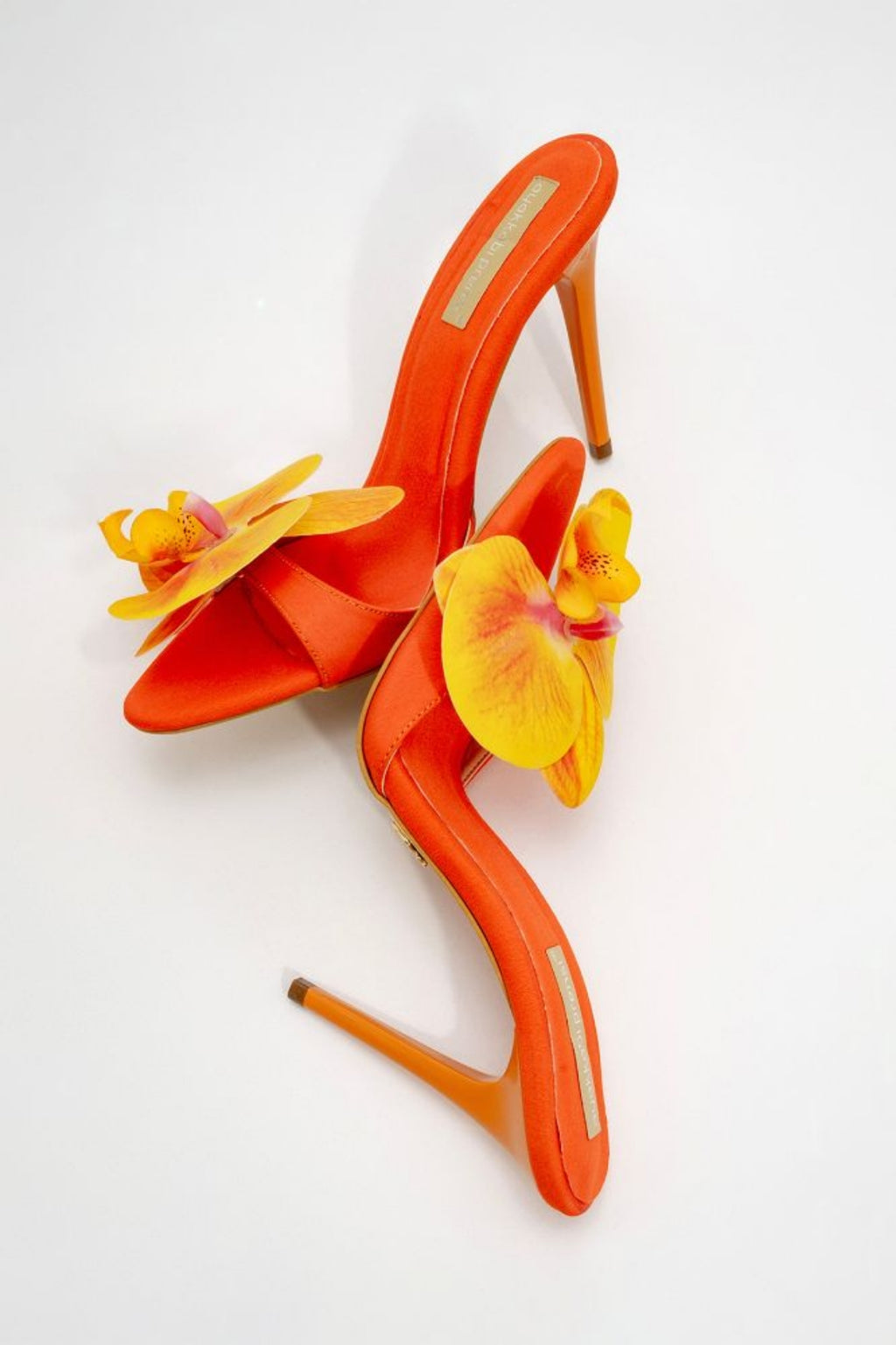 Melinda Floral Satin Stiletto Mule – Orchid Bloom Edition | Fuscia & Sunset Orange