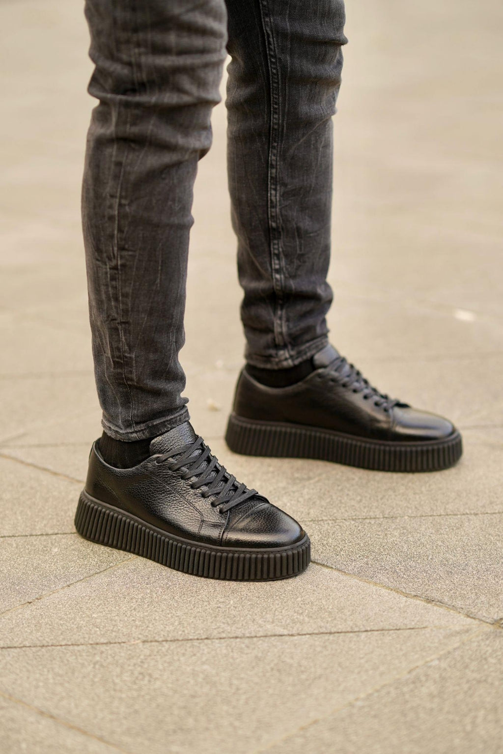 Esteban Siyah %100 Hakiki Deri 4 CM Light Termo Taban Sneaker