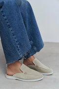 Sorrento – Handcrafted Genuine Suede Leather Mule Loafers – Beige Suede