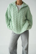 Merrick Chunky Cable-Knit Half-Zip Sweater – Light Green