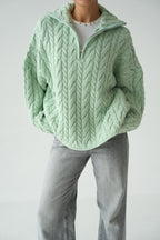 Merrick Chunky Cable-Knit Half-Zip Sweater – Orange