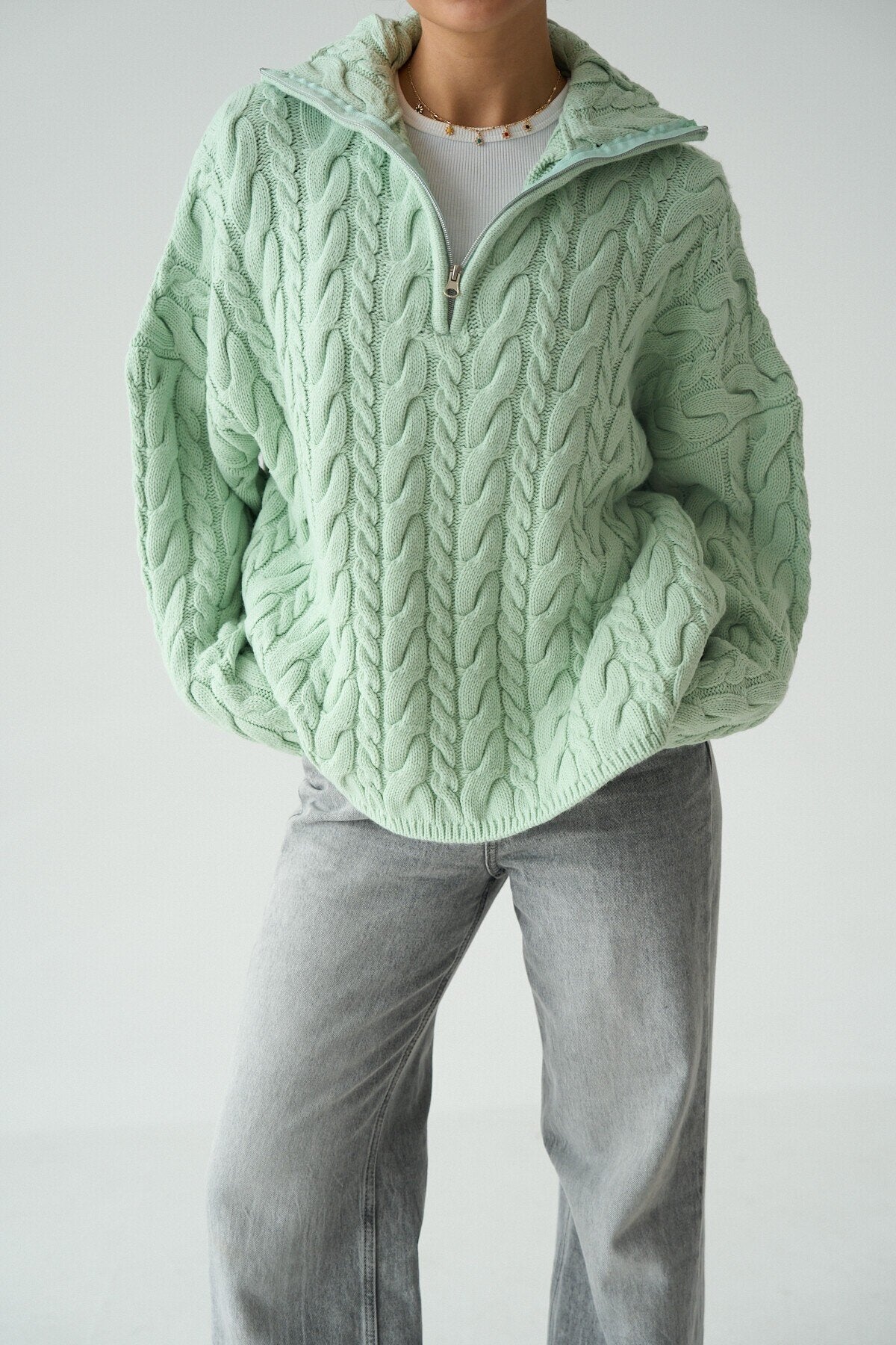 Merrick Chunky Cable-Knit Half-Zip Sweater – Orange