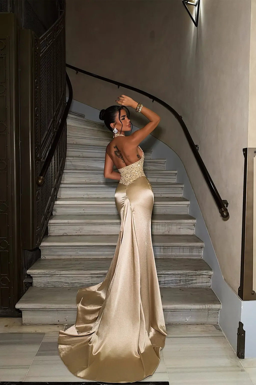 Ophira Gold Embellished Mermaid Gown