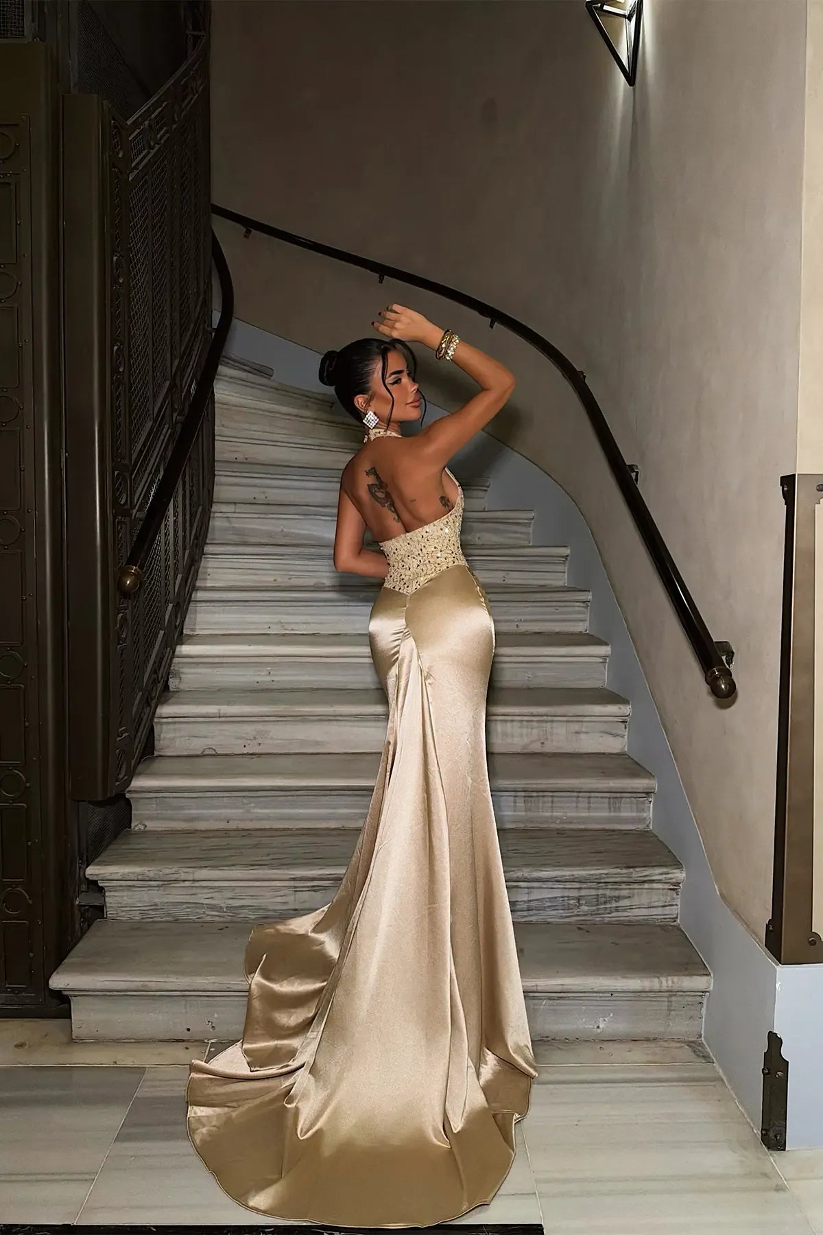 Ophira Gold Embellished Mermaid Gown