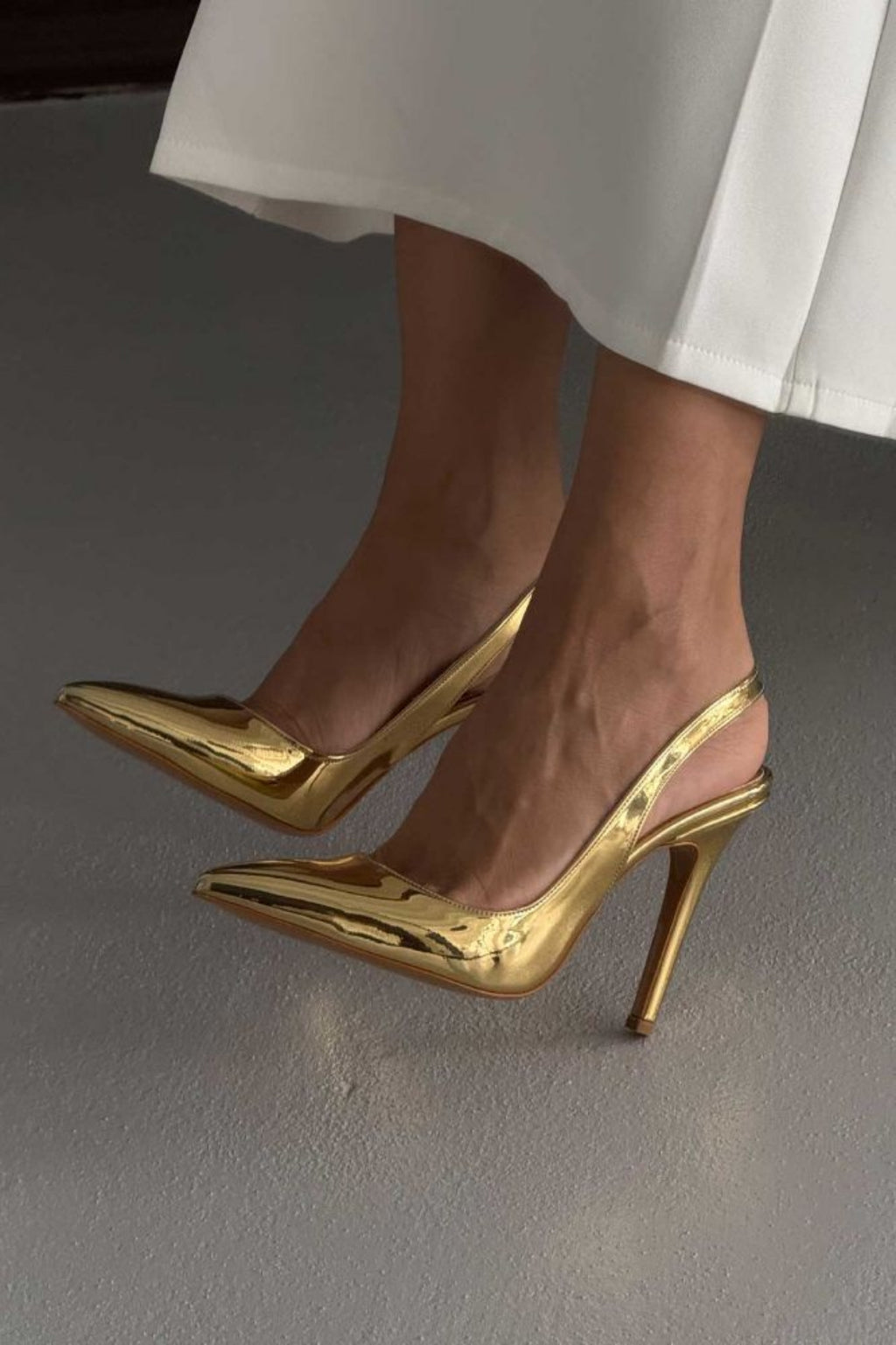 Pamela Gold Mirror Slingback Stiletto Pumps – Luxury 10 CM Heel