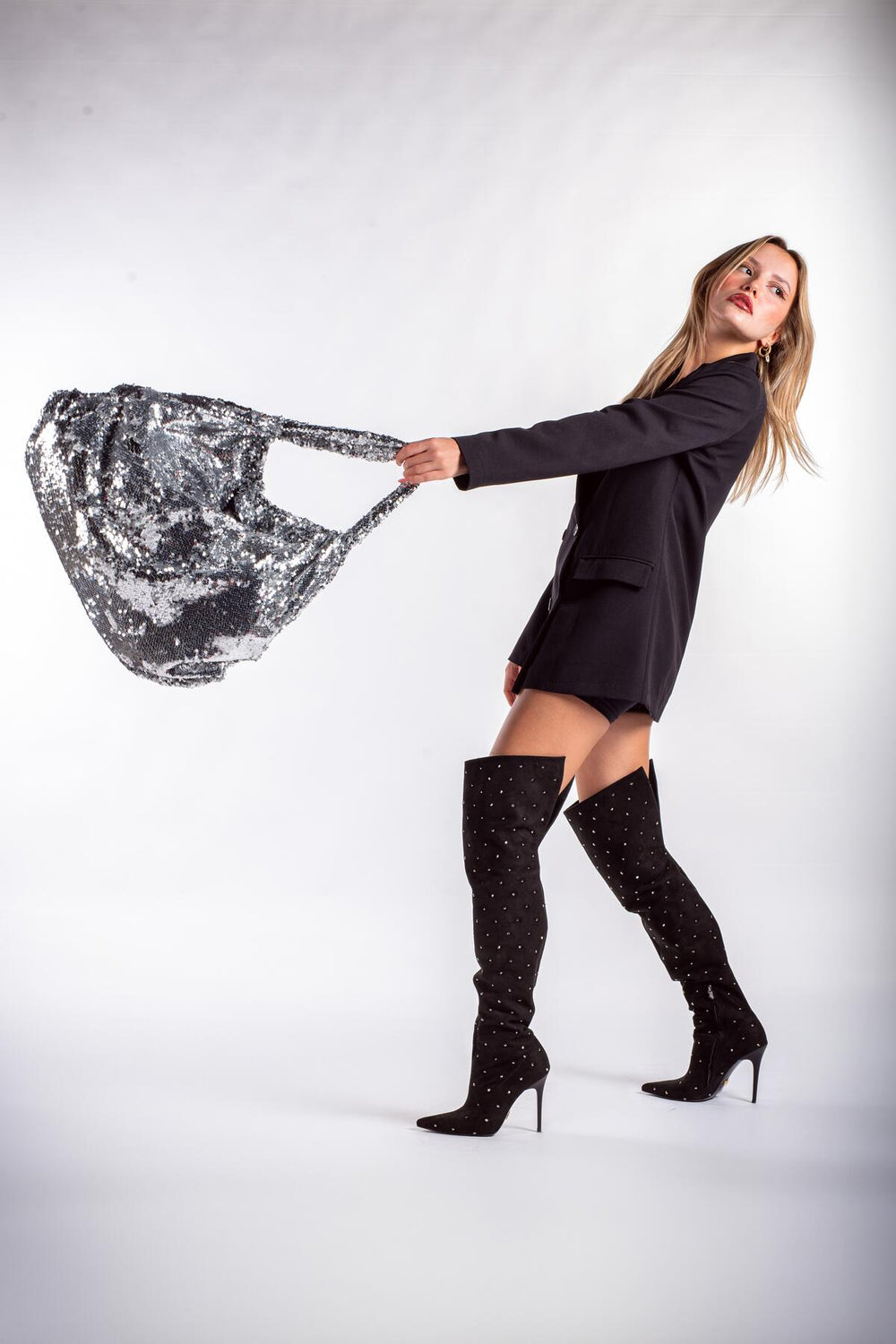Zavielle Over-the-Knee Stiletto Boots – Metallic Silver