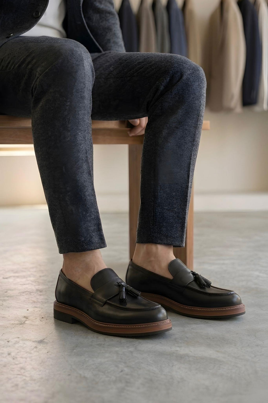 Siyah Püsküllü Hakiki Deri Loafer
