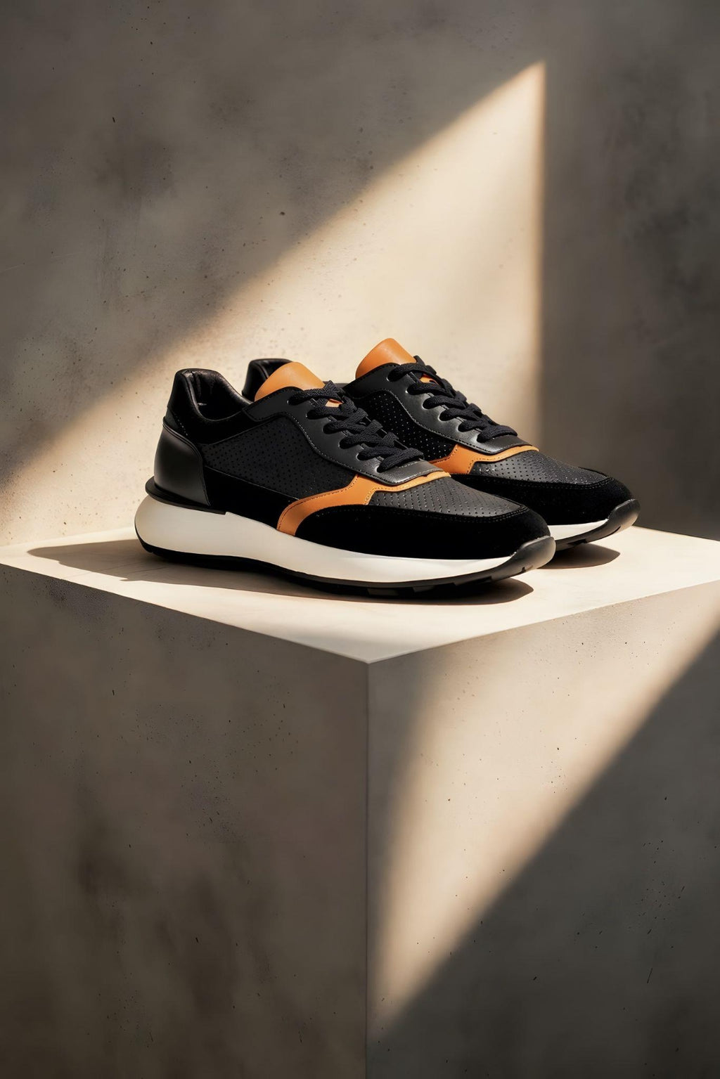 Black-Orange Genuine Leather Ultralight EVA Sole Sneaker