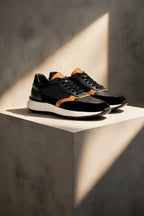 Black-Orange Genuine Leather Ultralight EVA Sole Sneaker