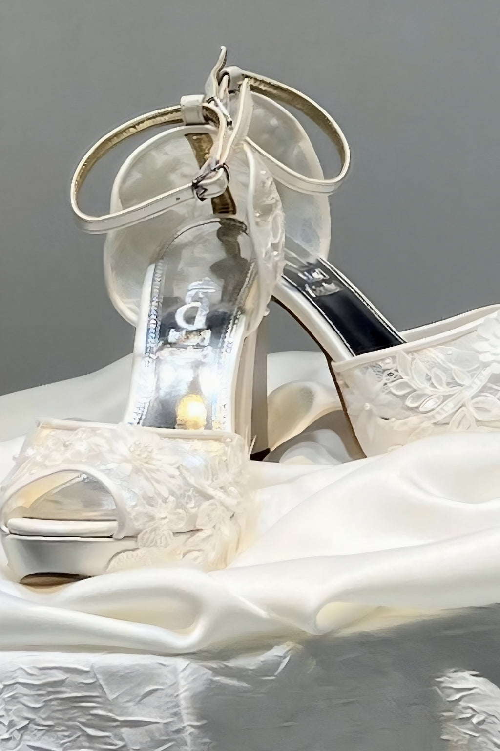White Floral Lace Wedding Shoes - Platform Block Heel Open Toe Bridal Shoes