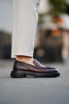 Brown Genuine Leather Penny Loafers