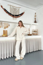 Briar Cable Knit Hooded Two-Piece Set – Light Brown