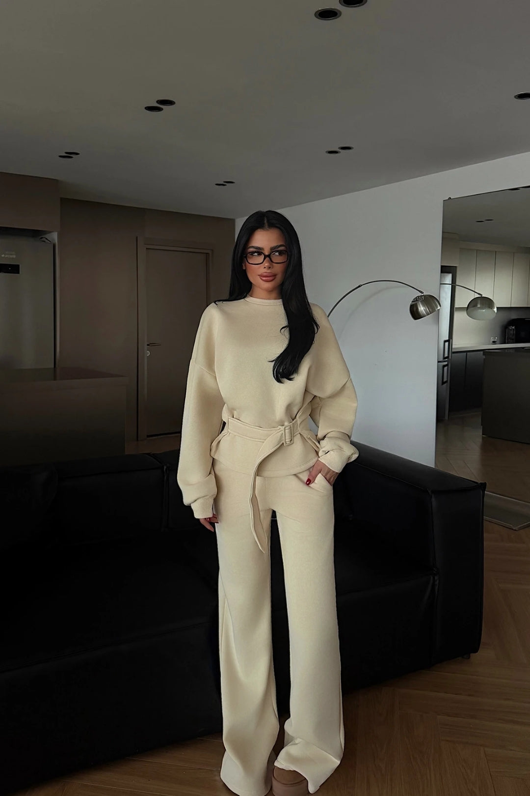 Veylora Sculpted Waist Wide-Leg Lounge Set