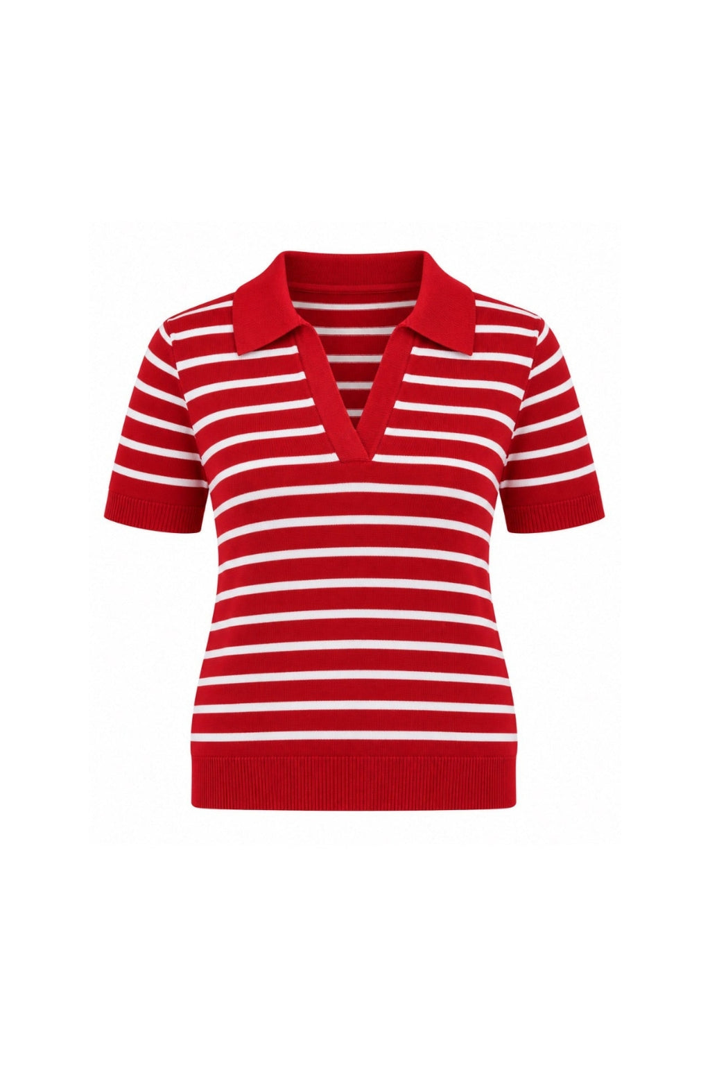 Rivett Striped Polo Knit Top – White
