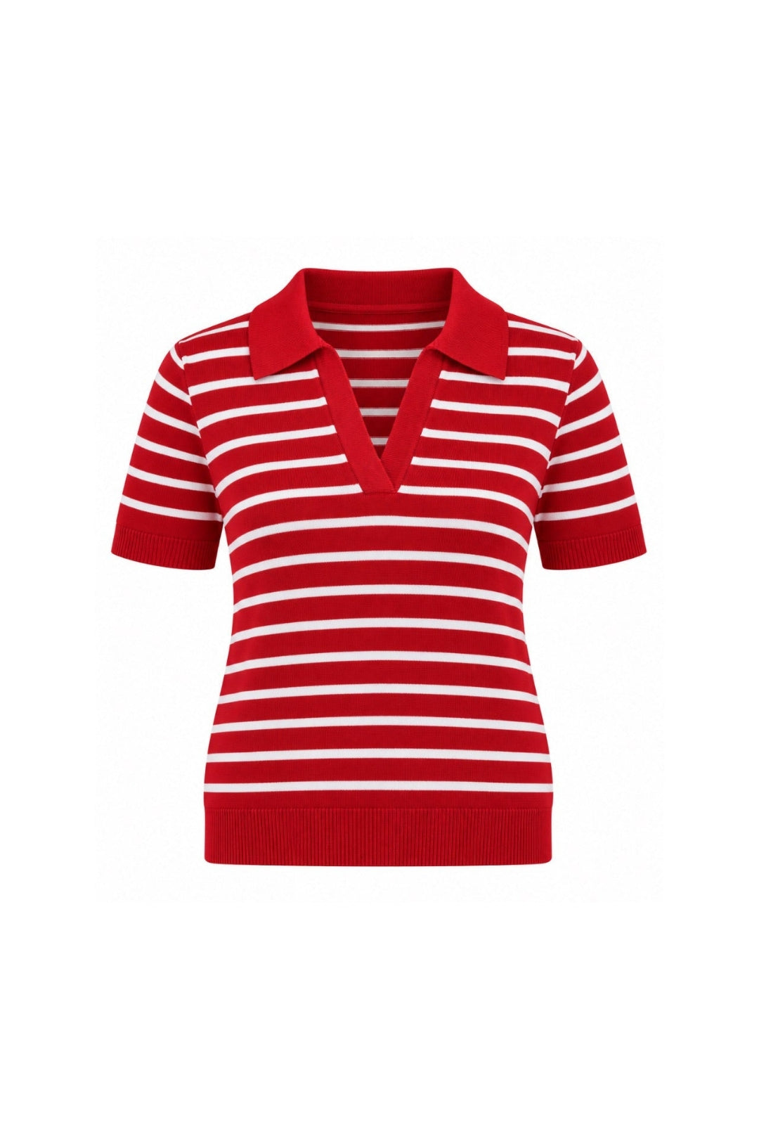 Rivett Striped Polo Knit Top – White