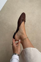 Elegant Women's Ballet Flats with Knitted Bow Detail - Black